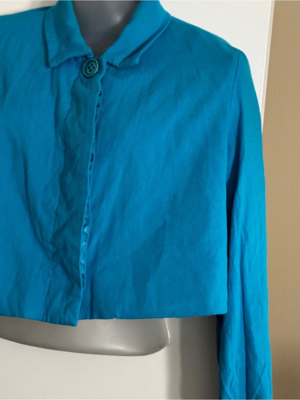 Cropped Teal Button-Front Women's jacket